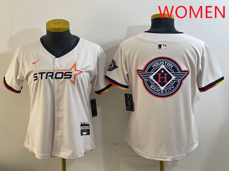 Women Houston Astros Blank Cream Three generations Joint Name 2025 Nike MLB Jersey style 41025